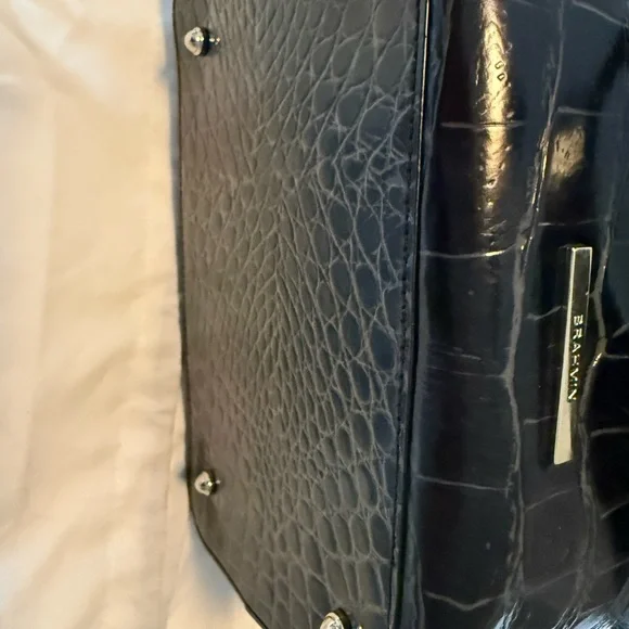 Brahmin Glossy Black Croc Shoulder Bag/Purse, 2 straps, inner pockets - Picture 8 of 14